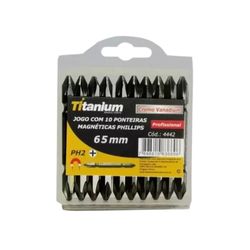 Jogo com 10 Ponteiras Dupla PH N.2 x 65 mm Imantadas Titanium 4442