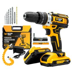 Furadeira Parafusadeira 3/8” 21V com 2 Baterias, 33 Acessórios e Maleta Fasterr FST009