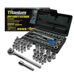 Jogo de Soquetes Sextavado com Catraca 40 Peças Titanium