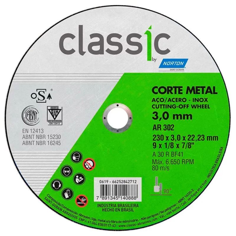 Disco de Corte Classic AR302 230x3x22,23mm para Metal Norton 66252842712 1.jpg