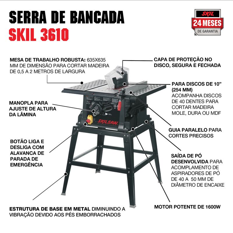 Serra Circular de Mesa 10 1600W Skil 3610 8